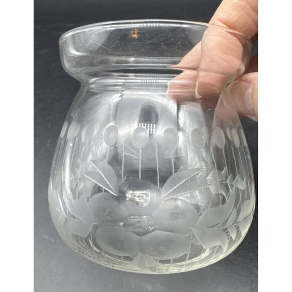 VTG Etched Glass Crystal Preserve Marmalade Jam Honey Jar Lidded Pot Retro 4” - Picture 2 of 8